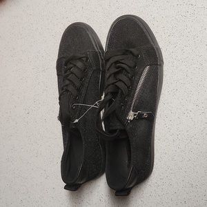 Maurices NWT Sparkly Black Sneakers with Silver Zippers on Sides